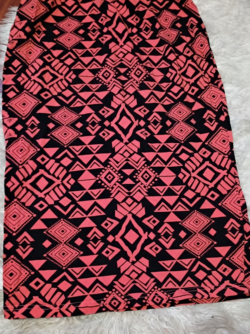 Black and Coral Geometric Print Skirt